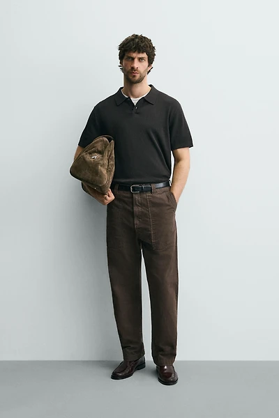 RIBBED KNIT POLO SHIRT