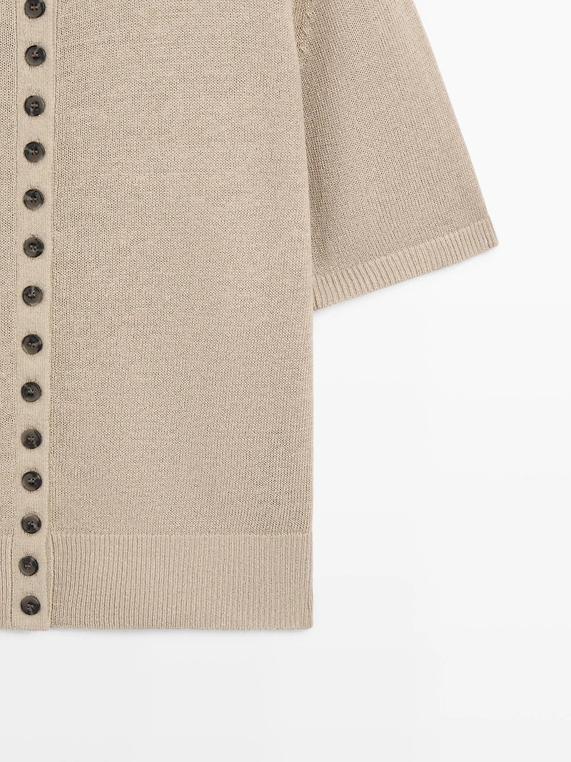 Linen blend short sleeve cardigan