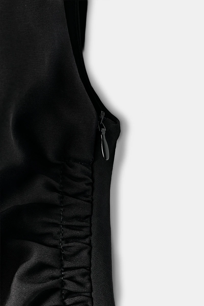 DRAPED MINI DRESS WITH SHOULDER PADS