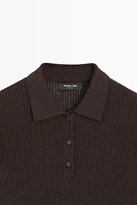 Cotton blend open-knit polo shirt