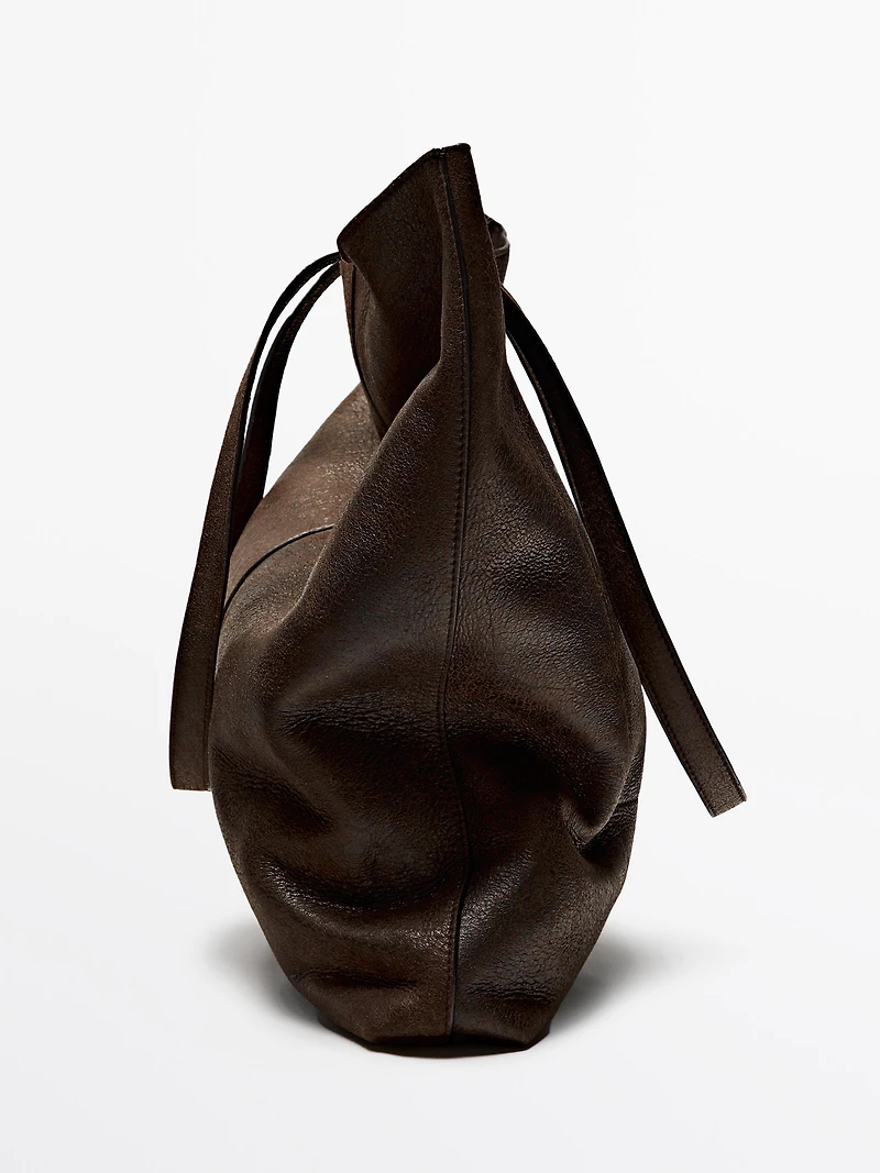 Tote bag en cuir effet daim craquelé