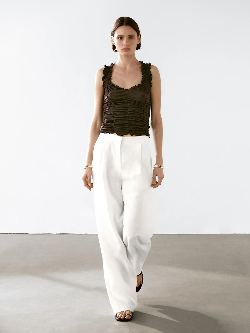 Creased-effect cotton top