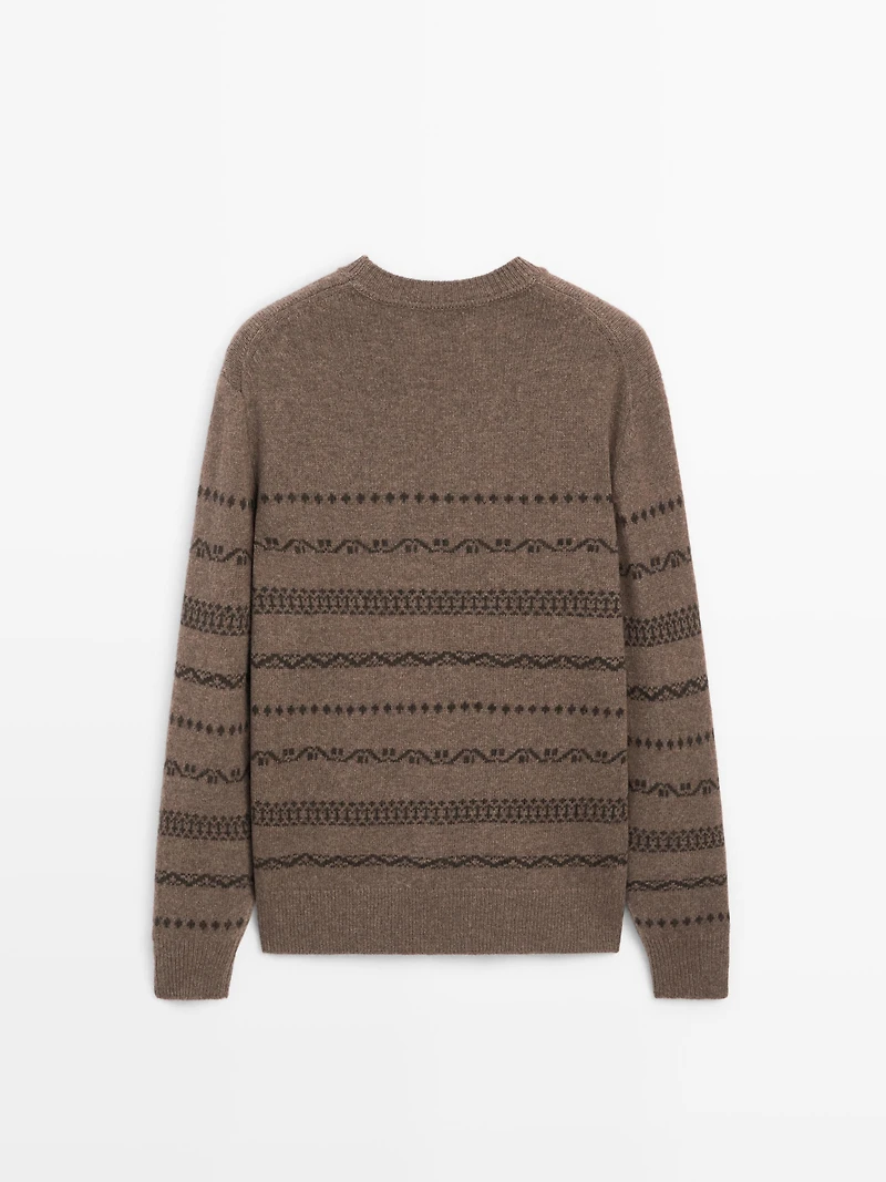 Wool blend jacquard knit sweater