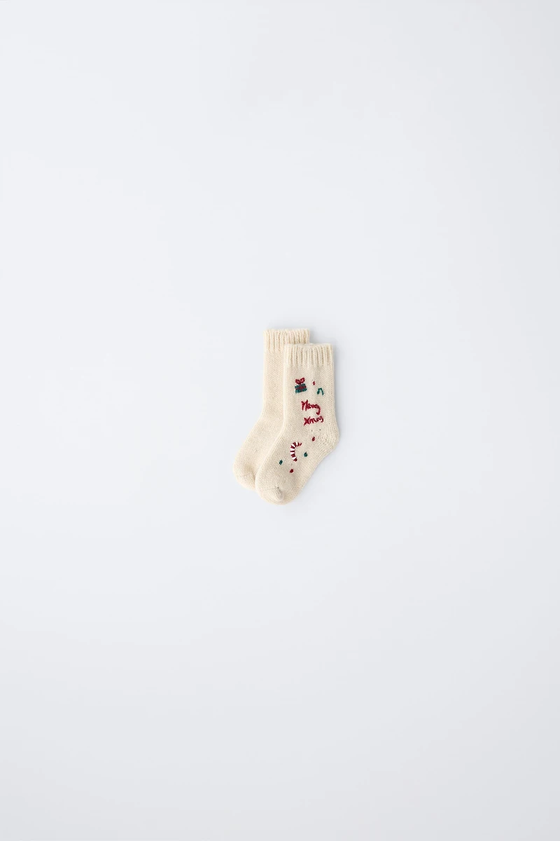 6-12 MOIS/ CHAUSSETTES BRODÉES AVEC LAINE