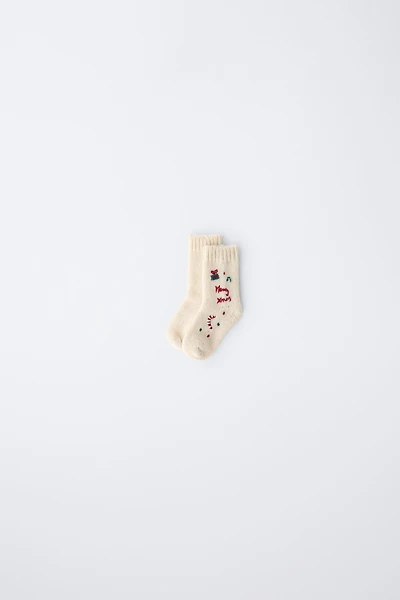 6-12 MOIS/ CHAUSSETTES BRODÉES AVEC LAINE