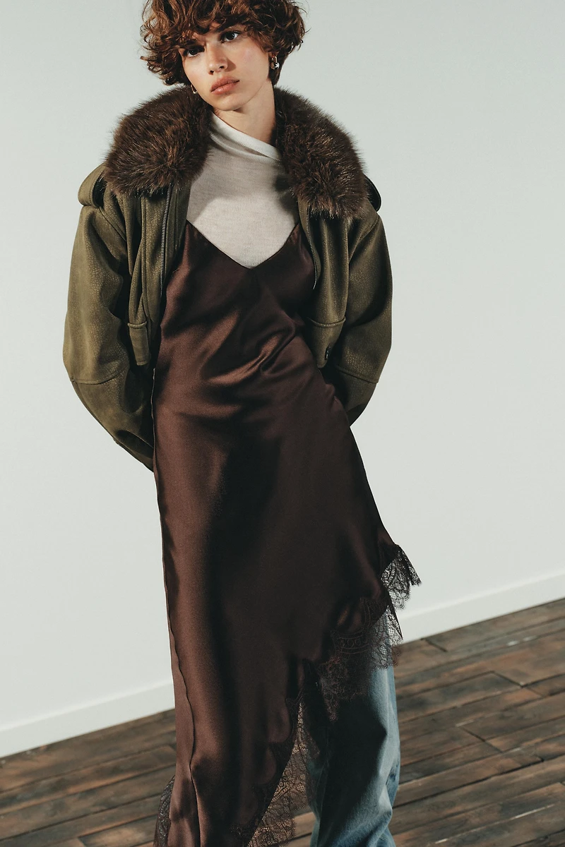 REMOVABLE COLLAR FAUX SUEDE JACKET