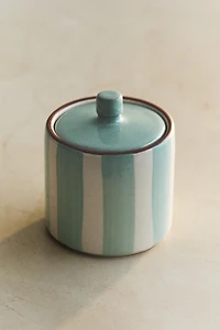 STRIPED CERAMIC BATHROOM ORGANIZER JAR