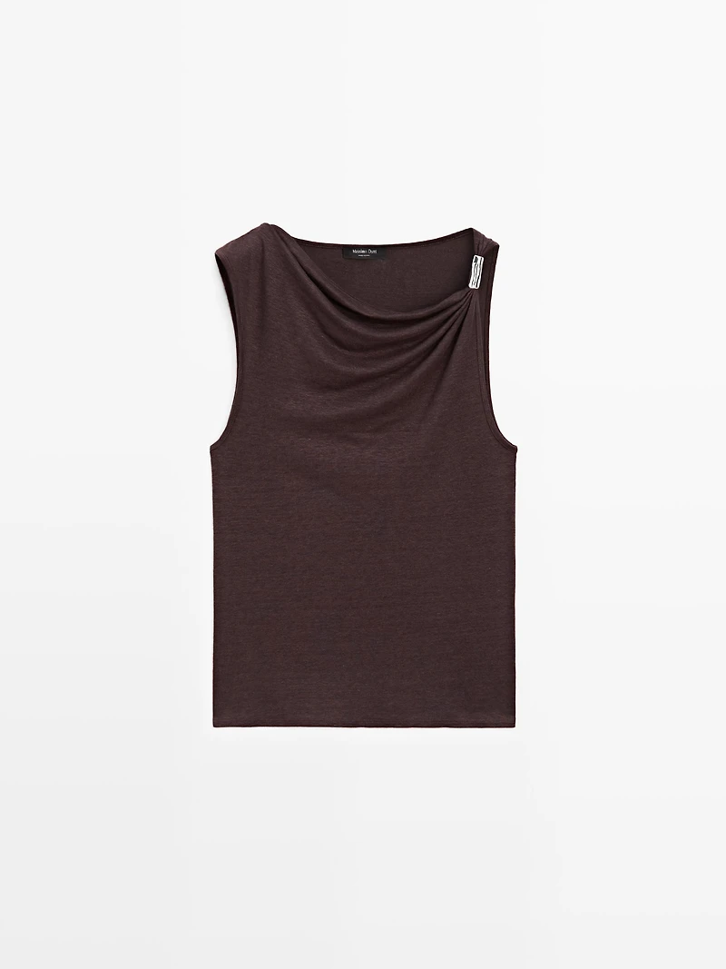 Cowl neck top with rhinestone detail