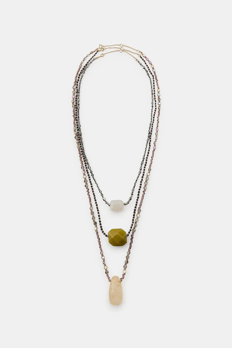 THREE-PACK OF BEADED STONE NECKLACES