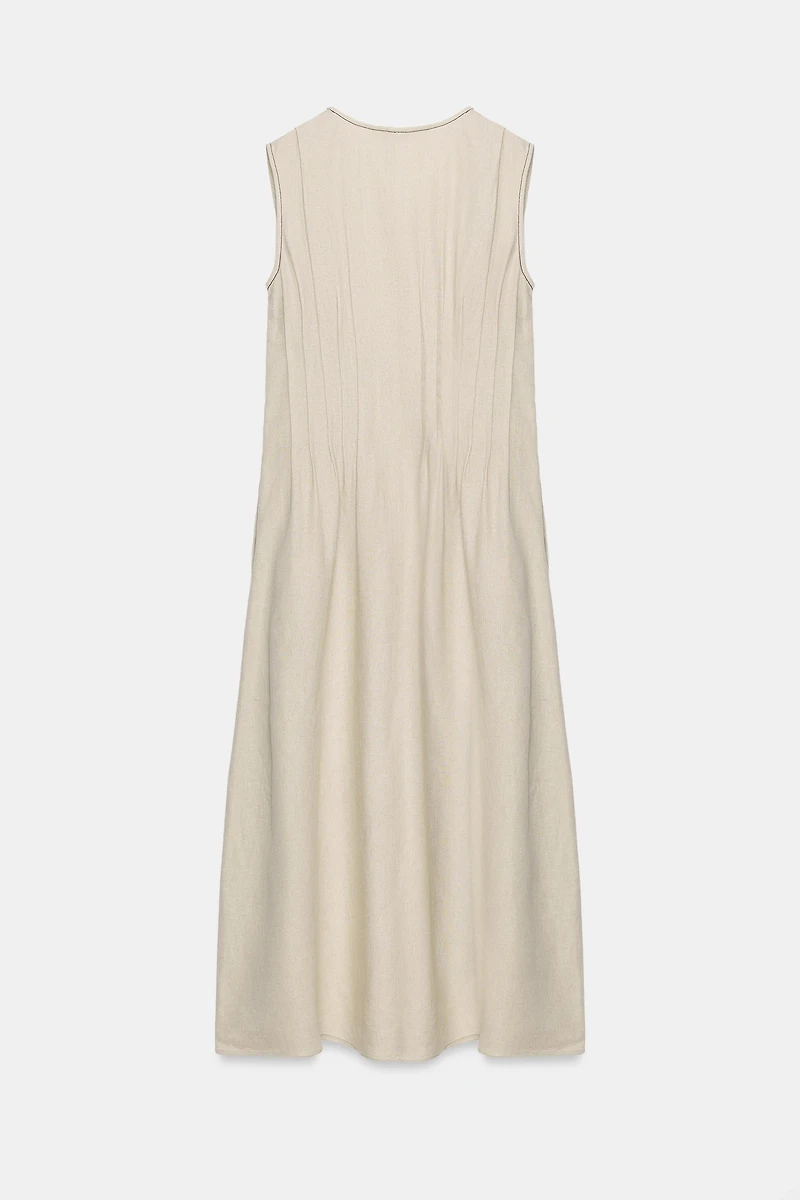 LINEN PLEATED MIDI DRESS