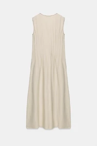LINEN PLEATED MIDI DRESS