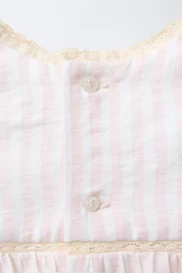 ENSEMBLE CHEMISE ET BERMUDA SEERSUCKER RAYÉ DENTELLE