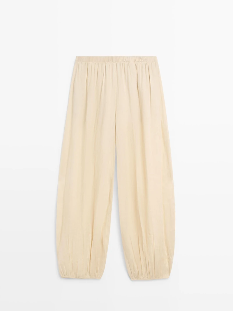 Flowing ramie sarouel trousers