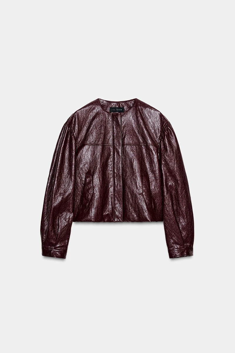 FAUX LEATHER PUFFY BOMBER JACKET