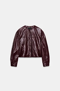 FAUX LEATHER PUFFY BOMBER JACKET
