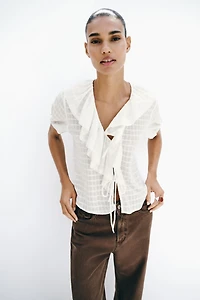 RUFFLED TIE BLOUSE