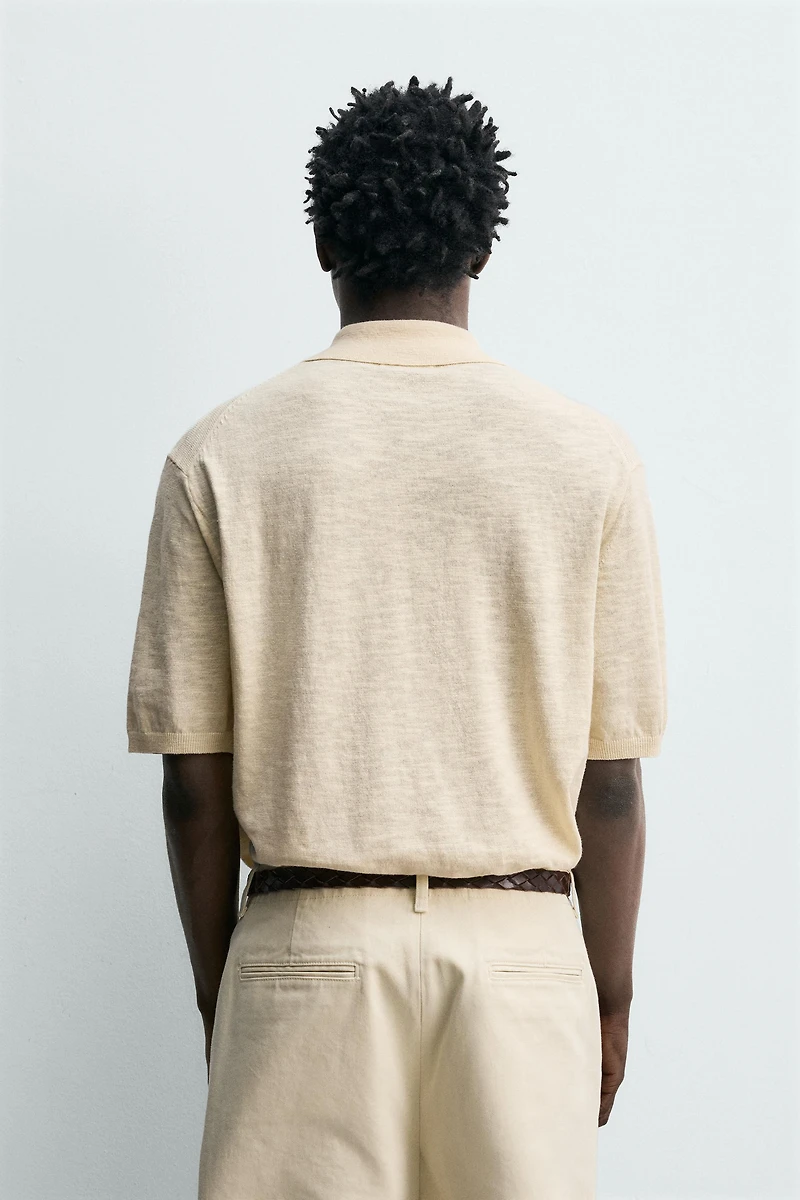COTTON LINEN BLEND KNIT POLO