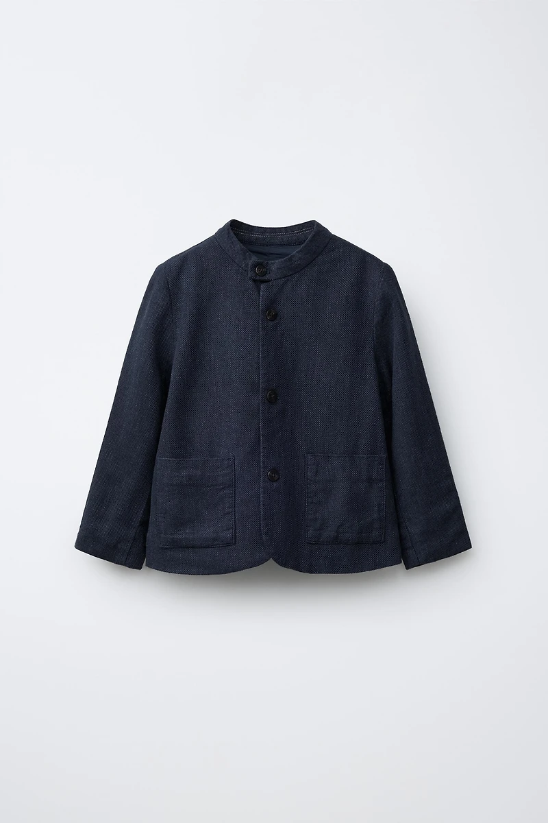 LINEN MANDARIN COLLAR SUIT JACKET