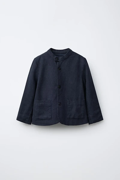 LINEN MANDARIN COLLAR SUIT JACKET