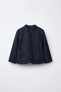 LINEN MANDARIN COLLAR SUIT JACKET