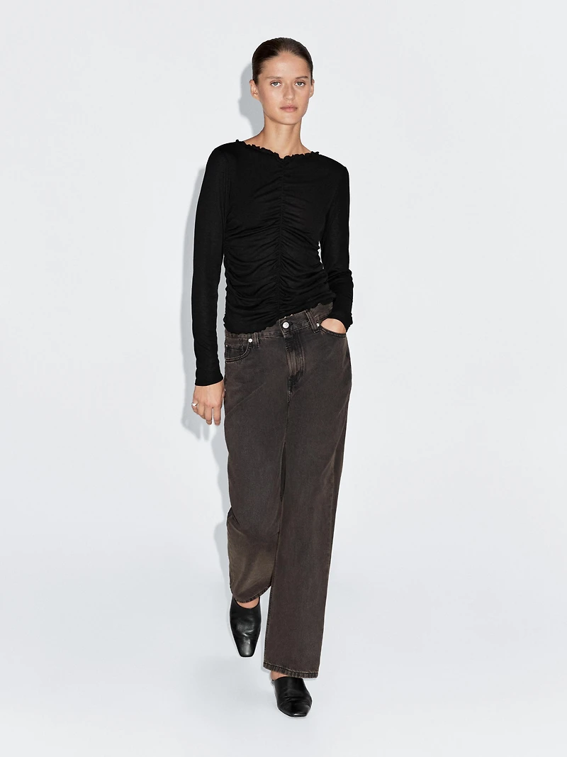 Gathered long sleeve T-shirt