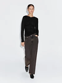 Gathered long sleeve T-shirt