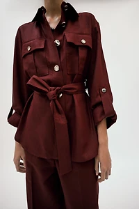 BELTED LINEN SAFARI JACKET