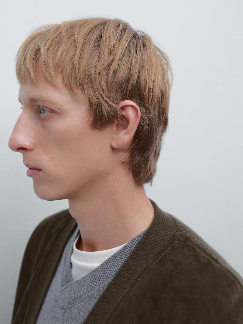 Cardigan en laine et cuir mélangés