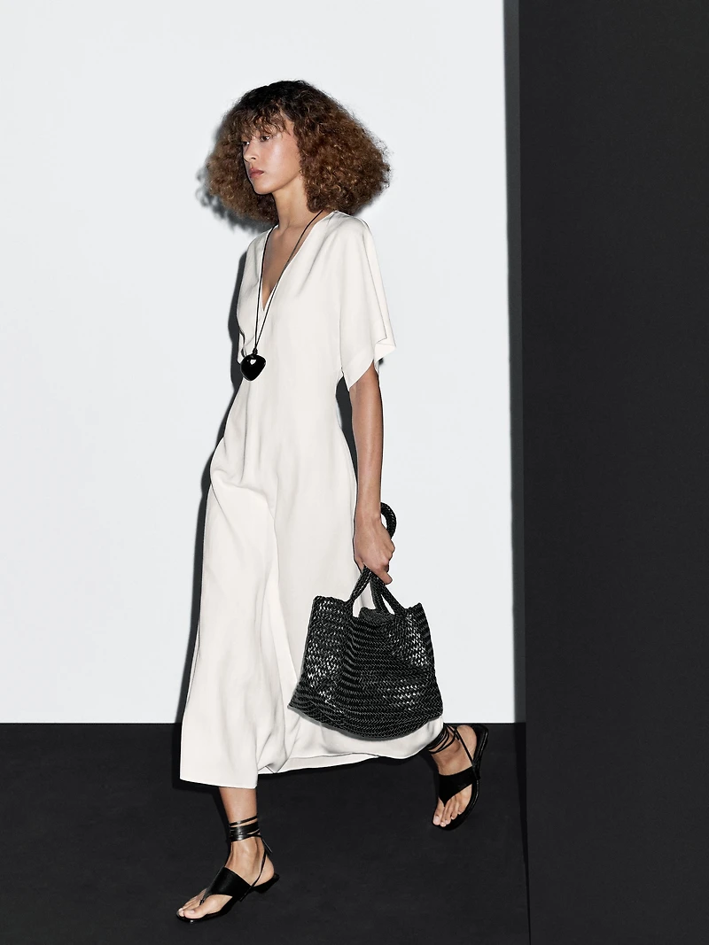 Flared V-neck midi dress