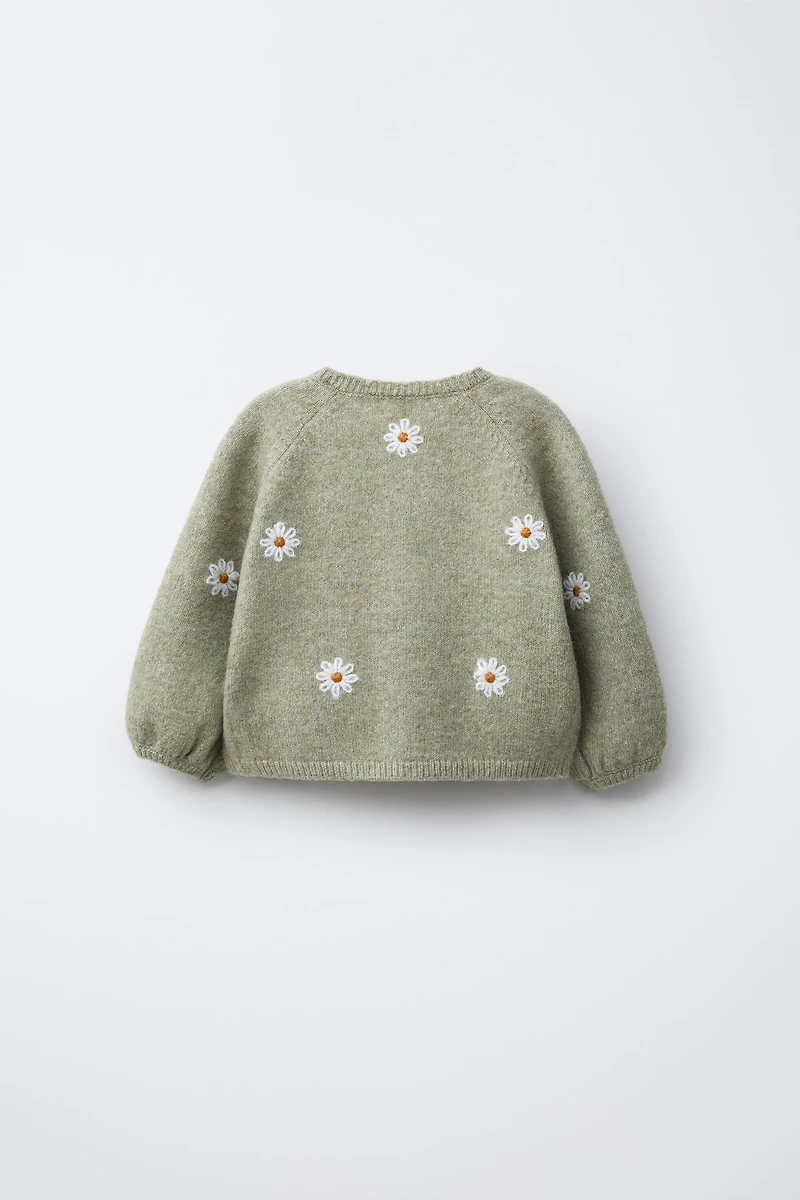 GILET EN MAILLE MARGUERITES BRODÉES