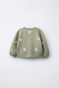 GILET EN MAILLE MARGUERITES BRODÉES
