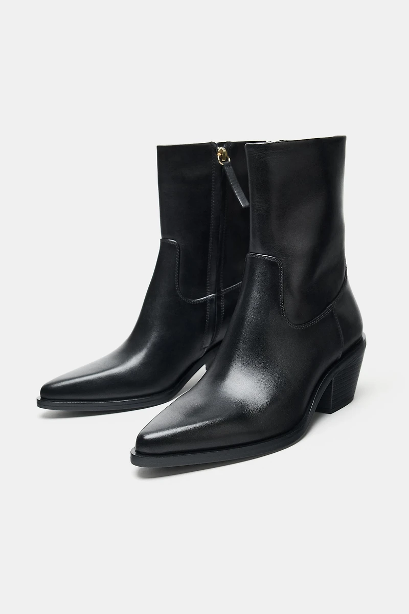 LEATHER COWBOY ANKLE BOOTS