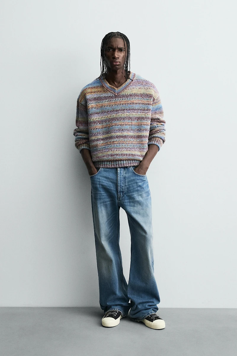 STRIPED OPEN-KNIT SWEATER