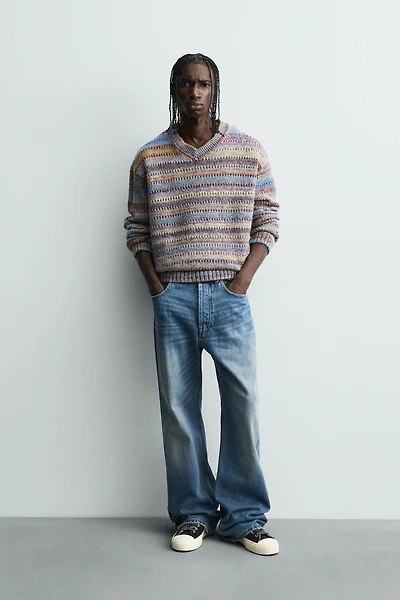 STRIPED OPEN-KNIT SWEATER