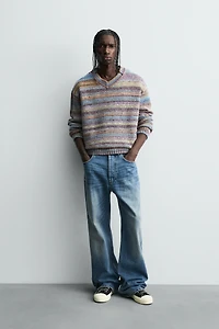 STRIPED OPEN-KNIT SWEATER