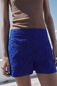 EMBROIDERED EYELET SHORTS