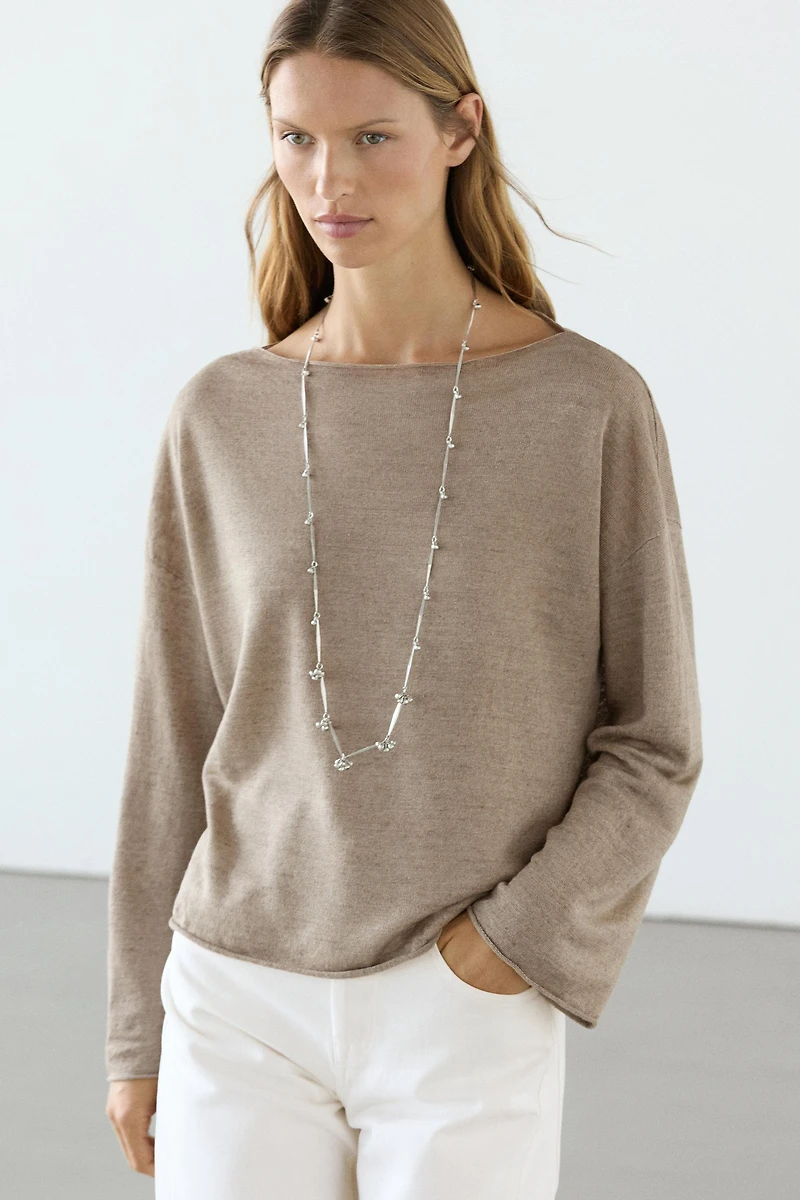 100% linen knit boat neck sweater