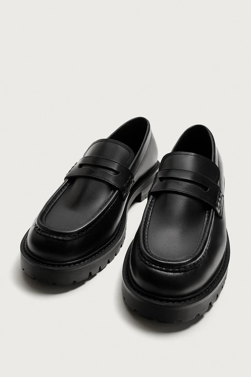LEATHER TRACK PENNY LOAFERS