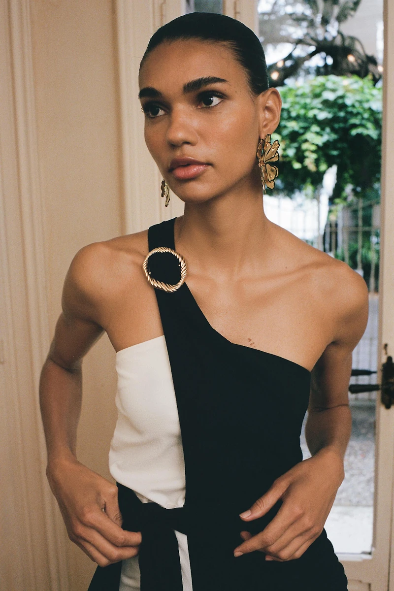 KNOTTED COMBINATION MIDI DRESS
