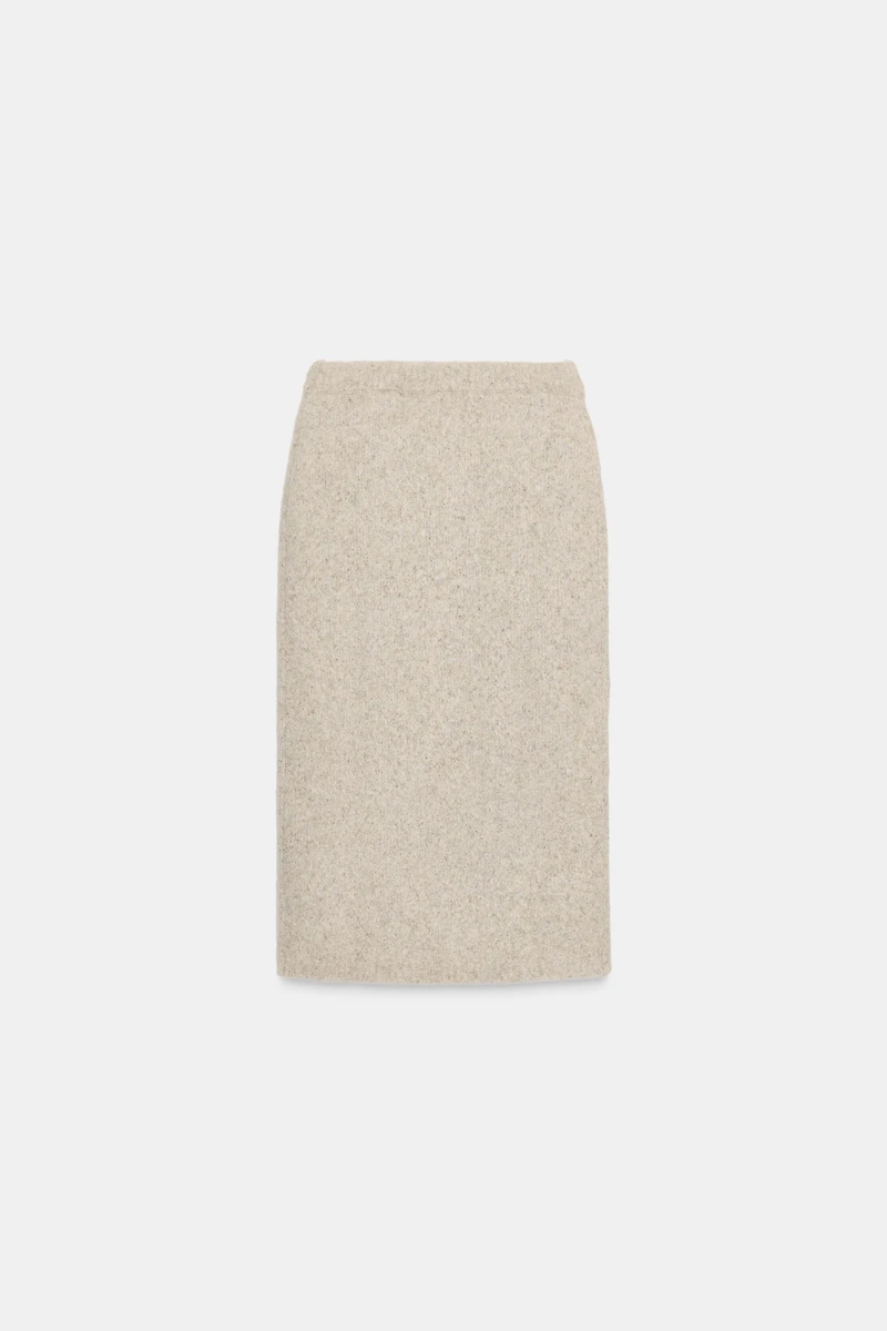 BRUSHED EFFECT KNIT MIDI SKIRT