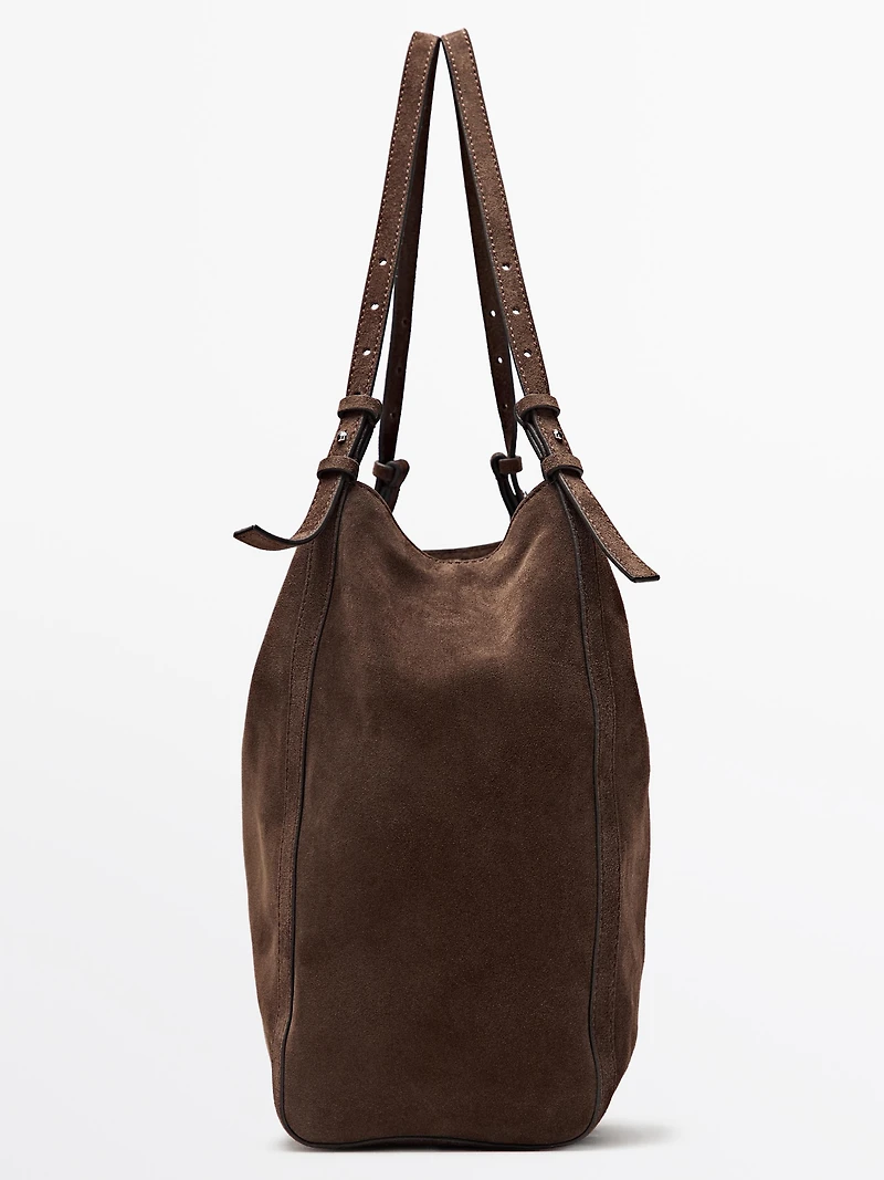 Split suede leather shopper bag