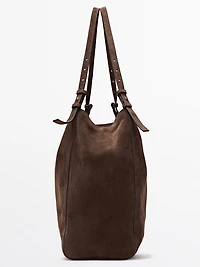 Split suede leather shopper bag