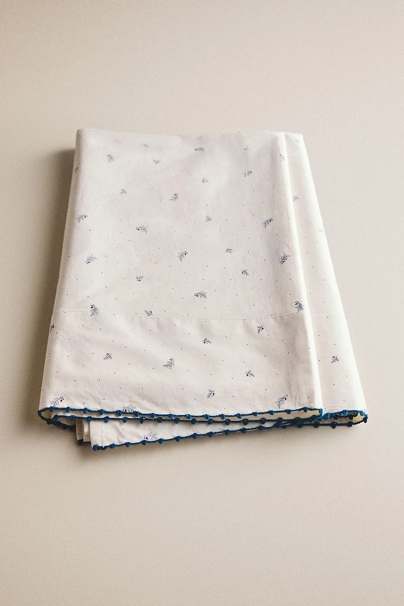 DRAP DE DESSUS ENFANT COTON FEUILLES ET POINTS