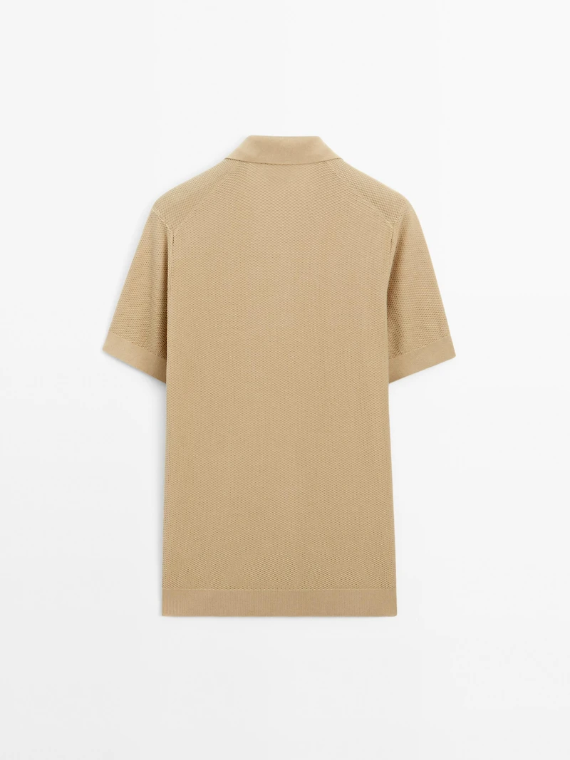 Textured knit short sleeve polo shirt