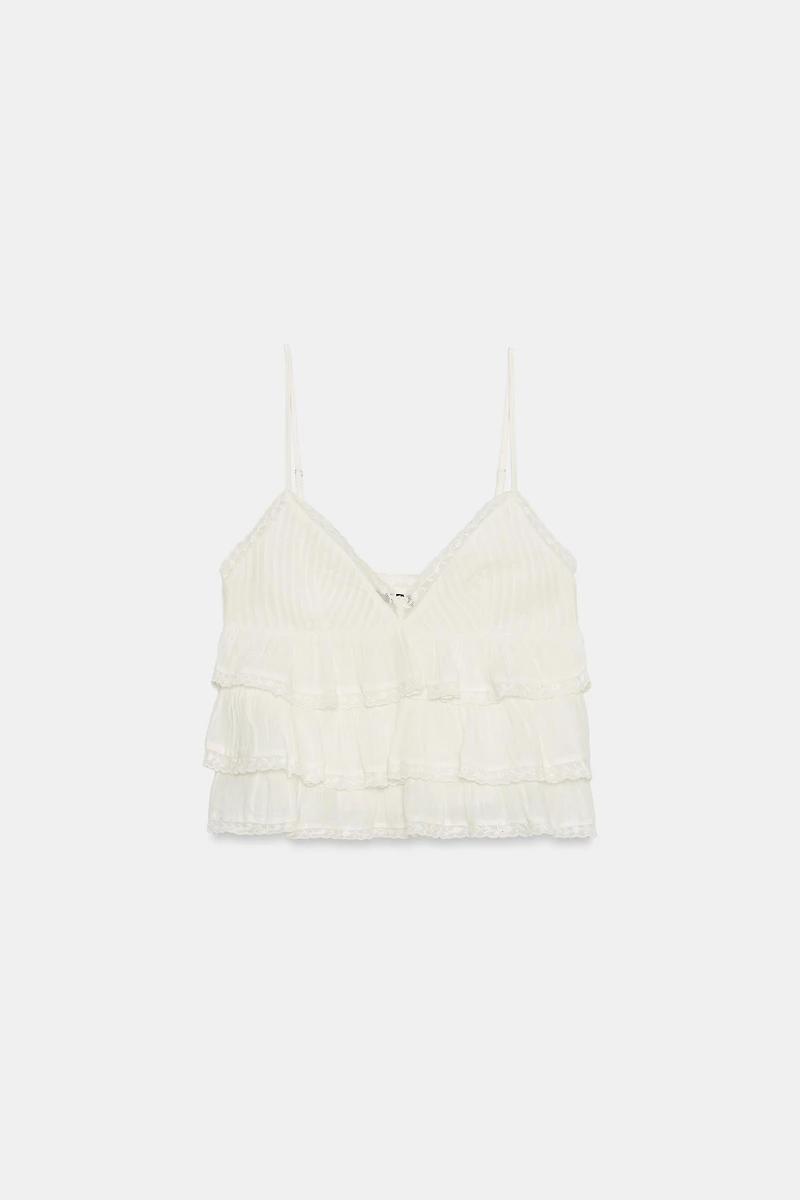 EMBROIDERED RUFFLED CHIFFON TOP