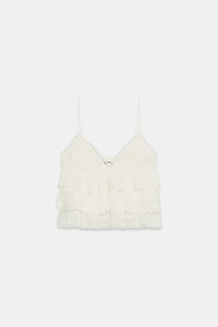 EMBROIDERED RUFFLED CHIFFON TOP