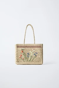 FLORAL RAFFIA SHOPPER