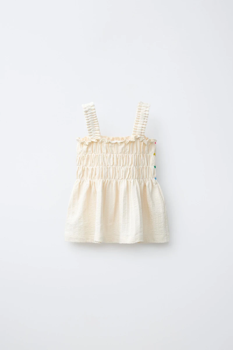 MULTICOLOR RUFFLED COTTON GAUZE TOP
