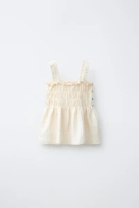 MULTICOLOR RUFFLED COTTON GAUZE TOP