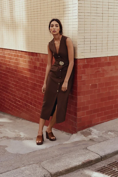 ROBE MIDI EN CRÊPE AVEC CEINTURE